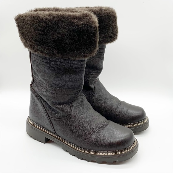 Bass Shoes - Bass Torino Leather Faux Fur Lined Lug Sole Calf Boots in Dark Brown Size 9